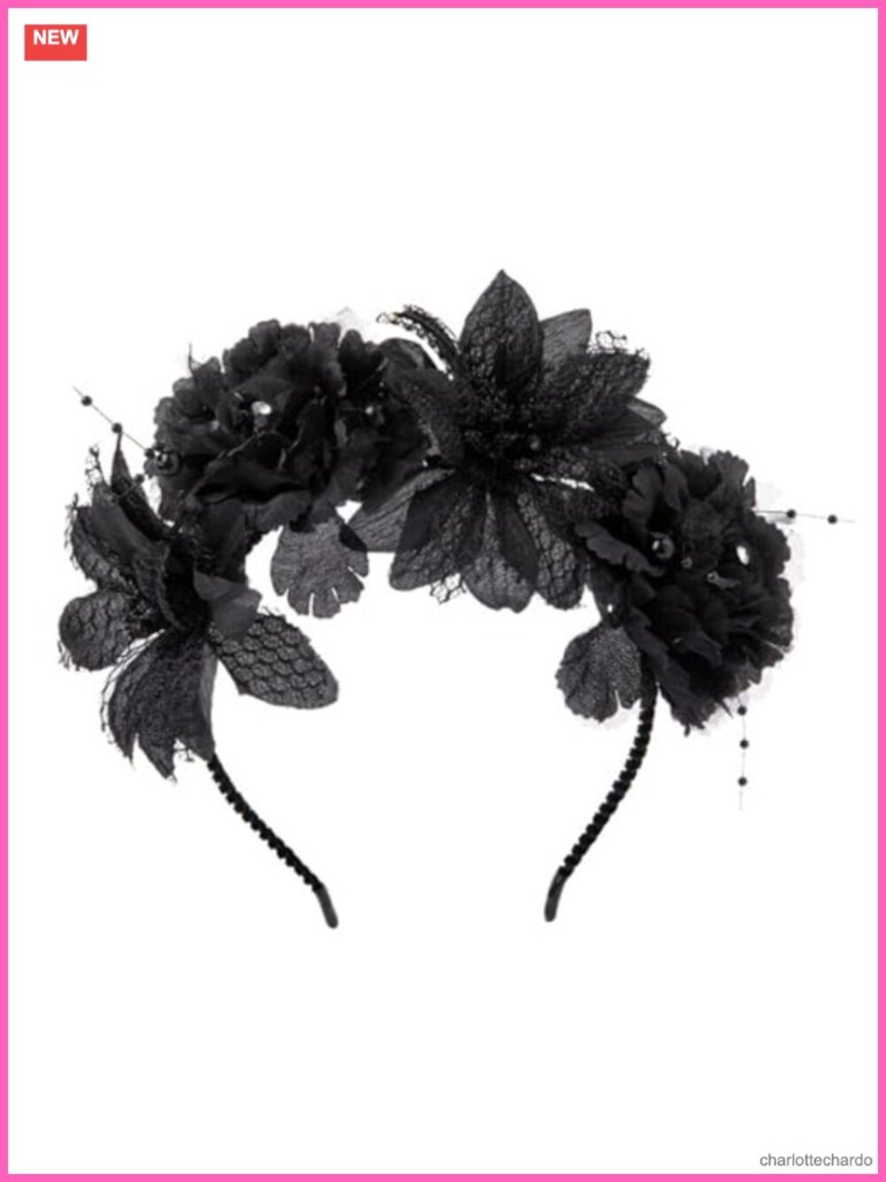 Gothic Black Cloth Flower Headband Halloween Day of the Dead Hair Hoop